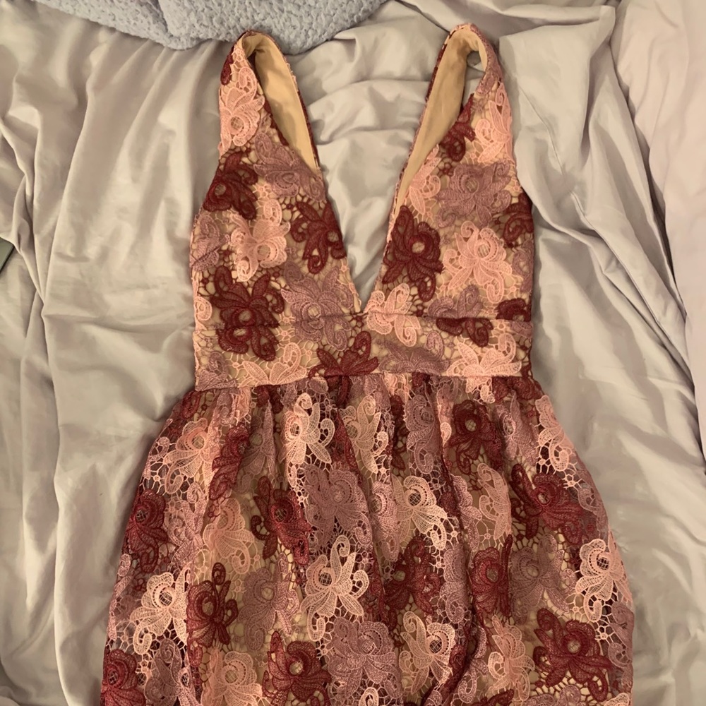 Lace Plunging Skater Dress